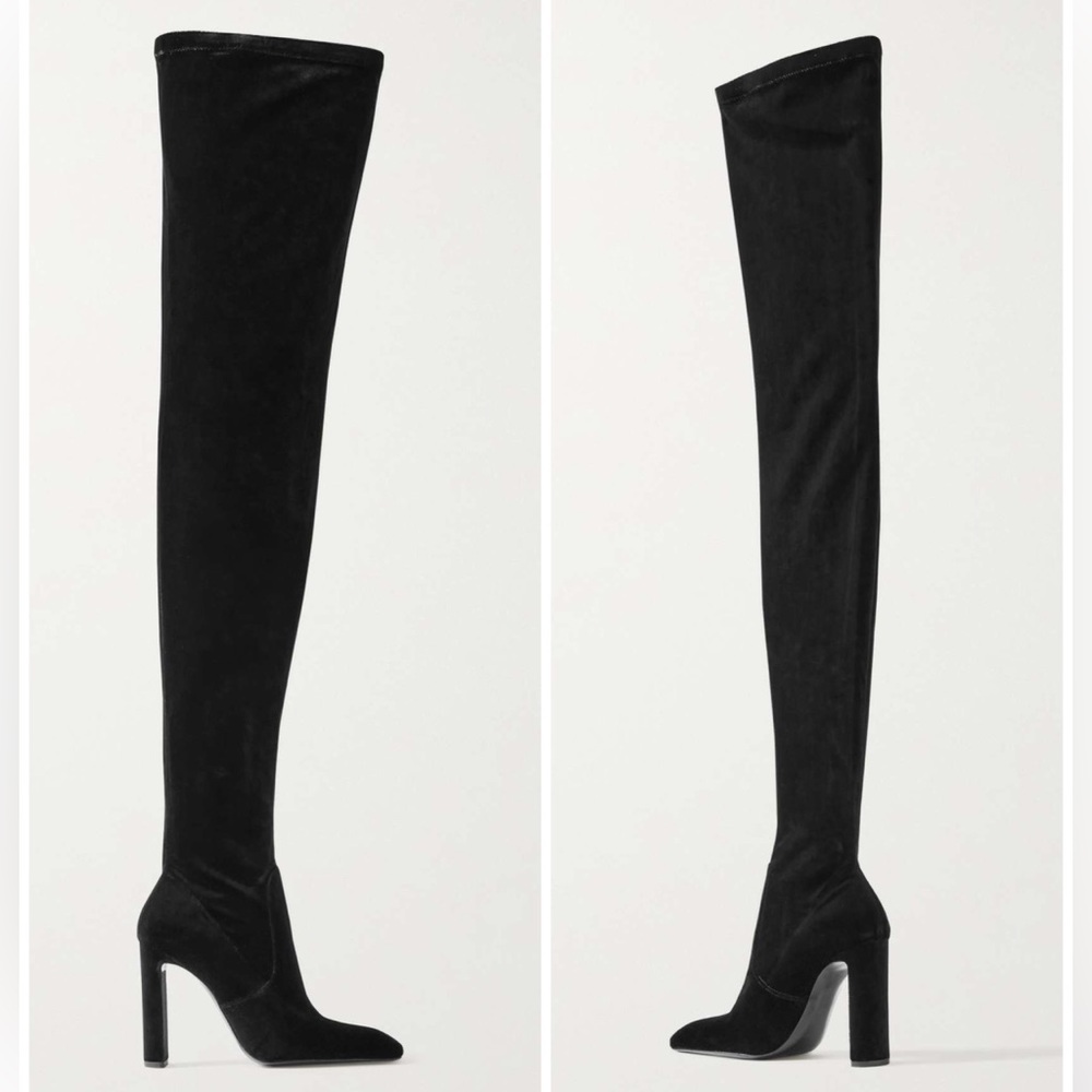 SAINT LAURENT Black Soft Velvet over-the-knee boots 105mm heel - Picture 1 of 15